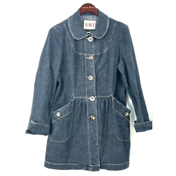 AMI Womens Long Sleeve Button Up Denim Jacket Pocket Casual Sz L 1154E2 - Picture 1 of 10